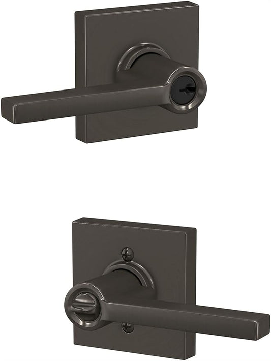 SCHLAGE F51A LAT 716 COL Latitude Lever with Collins Trim Keyed Entry Lock, Aged Bronze
