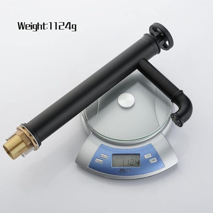 Industrial Bathroom Faucet Brass, Single Hole One Wheel Handle, Tall Deck Mounted Sink Cold and Hot Water Mixer Tap-Bright Gold(Matte Black)