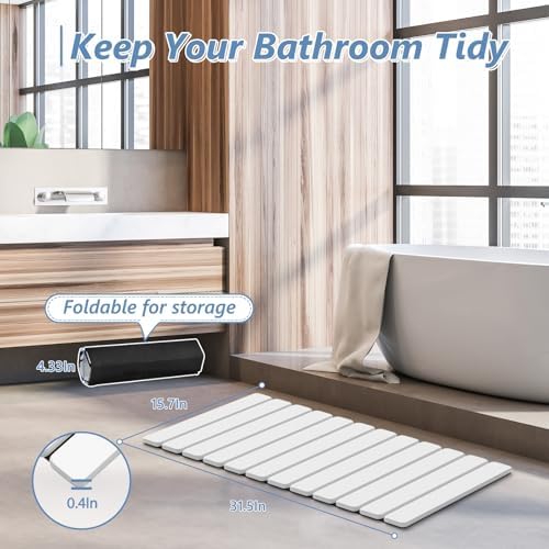 AWW Foldable Stone Bath Mat, Diatomaceous, 31.5"x15.7", White