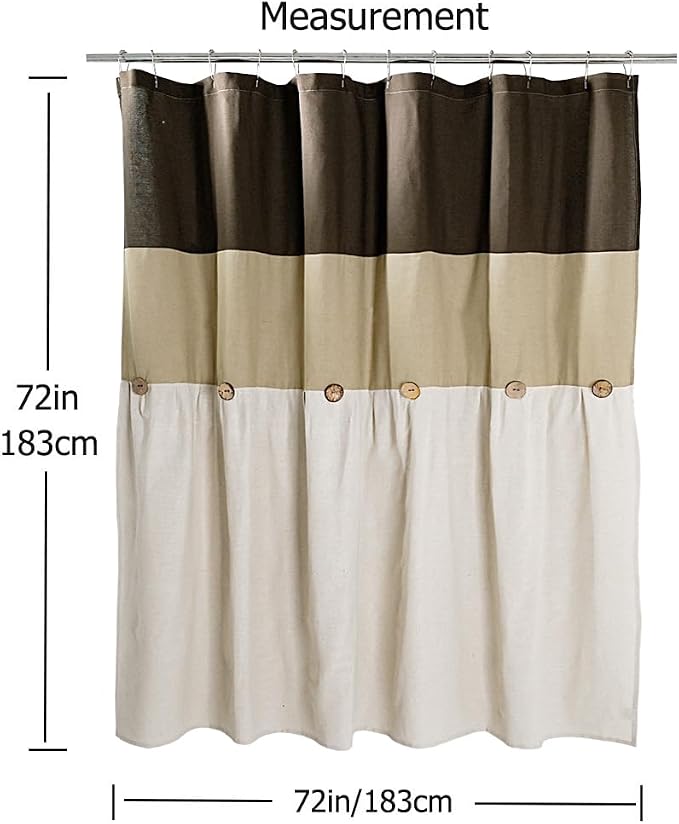 DOSLY Ides Farmhouse Cotton Button Natural Neutral Color Shower Curtain, Pleated Linen Color Cotton Blend Woven Fabric, Country Style, 72x72 in for Bathroom