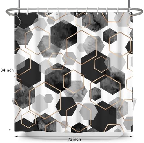 deFouliao Grey Shower Curtain Modern Abstract Geometric Grid Bathroom Curtain Sets for Bathtub Home Art Decor, Waterproof Fabric Washable with Hooks, 72x84 Inch