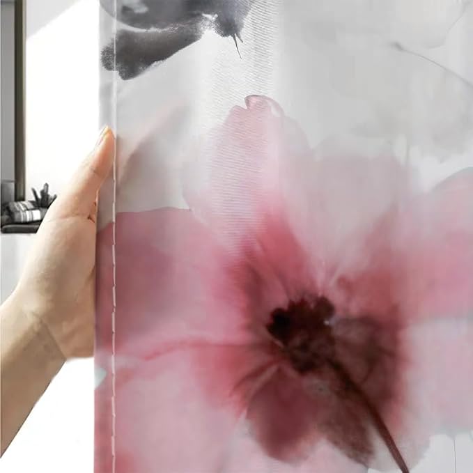 Sanzugh Boho Floral Shower Curtain, Cream Tan Beige Red Grey White Flower Farmhouse Fabric Shower Curtains Set for Bathroom Decorative with Hooks 72 X 72 inch Spring Bath Decor