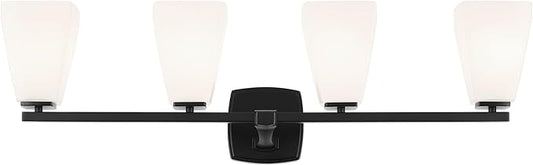 Kichler Marant 33.25" 4-Light Vanity Light with Opal Glass in Black, for Bathroom, Powder Room, Over a Mirror, (33.25" W x 9.5" H), 55217BK