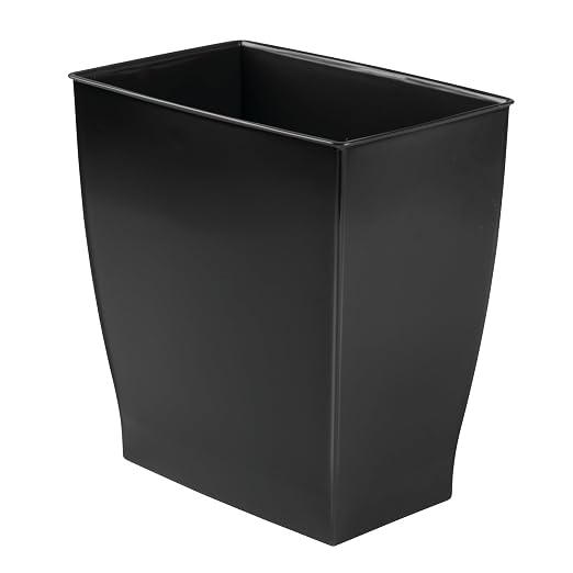 iDesign Small Plastic Bathroom Trash Can, Black | Slim Rectangle, For Bedroom, For Office, For Dorm