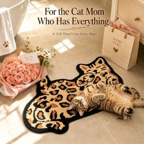 Leopard Cat Bathroom Rug, Fun Cheetah Print Animal Small Bath Mat