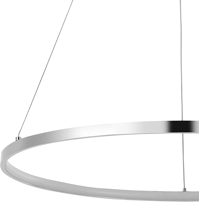 JONATHAN Y 23.75" Chrome Modern Integrated LED Pendant Light, Dimmable Round Hoop Chandelier for Kitchen Island, Dining Room, Adjustable Height Metal Hanging Light (JYL7203C)