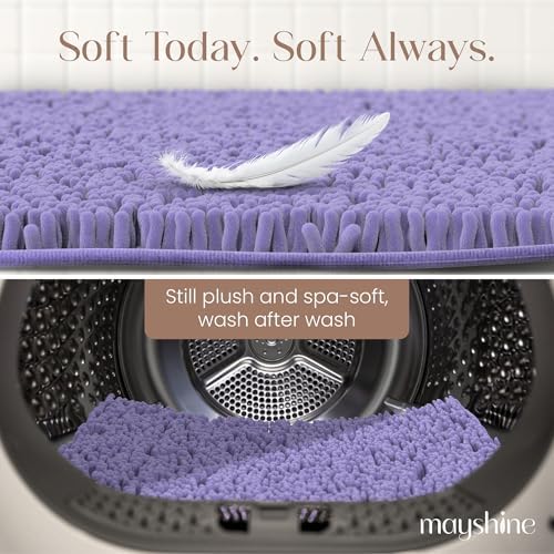 MAYSHINE Standard Plush Shaggy Chenille Bath Mat 32"x20" Extra Soft, Super Absorbent, Non-Slip Bathroom Rug | Fluffy Microfiber, Area Rug Sets for Bathroom Floor, Kitchen, Living Room | Lavender