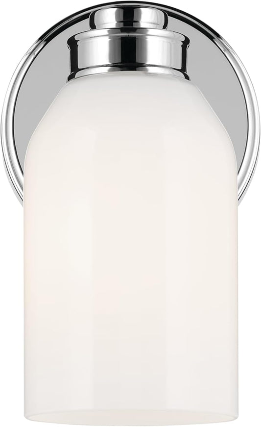 Kichler Shae 5" 1-Light Wall Sconce with White Opal Glass in Chrome, Modern, for Vanity, Fireplace, Buffet, Hallway, Vanity Mirror, (8.25" H x 5" W), 55200CH