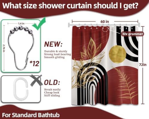 Black and Red Shower Curtain, 60X72 in, Mid Century Modern Burgundy