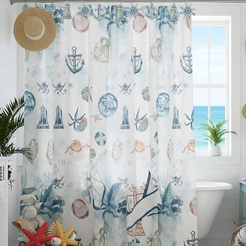 Amyhill 12 Pcs Nautical Shower Curtain Hooks Decorative Shower Curtain Rings Stainless Steel Resin Sea Theme Bathroom Decor Suitable for Home Bedroom