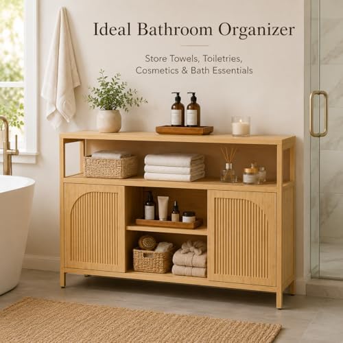49" Bamboo Buffet Cabinet with Storage, Natural Sideboard Cabinet