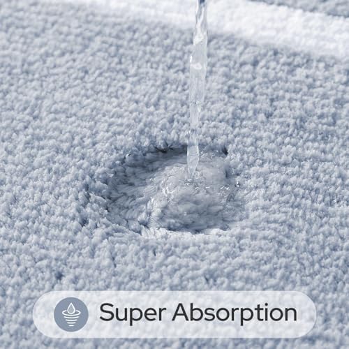 HOMEIDEAS Grey Blue Bathroom Rugs Sets 2 Piece 20" x 32" + 16" x 24"