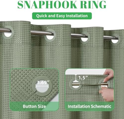 No Hook Waffle Shower Curtain, No Liner Needed, 71x74 Inch, Sage Green