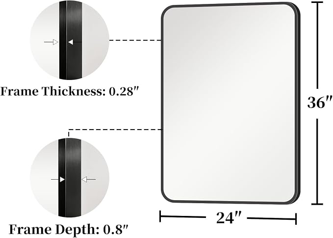 Koonmi Metal Framed Bathroom Mirror, 24"X36" Anti-Rust Bathroom Vanity Mirror, High-Definition Tempered Glass Bathroom Mirrors for Over Sink, Modern Decorative Wall Mirror for Restroom
