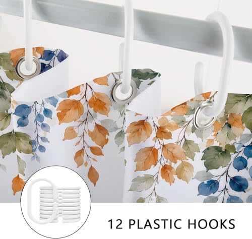 Fall Pumpkin Shower Curtain, Autumn Thanksgiving Harvest Floral Plant Leaves Farmhouse Bath Curtain Accessories, Waterproof Polyester Fabric Bathroom Curtain 72X72in