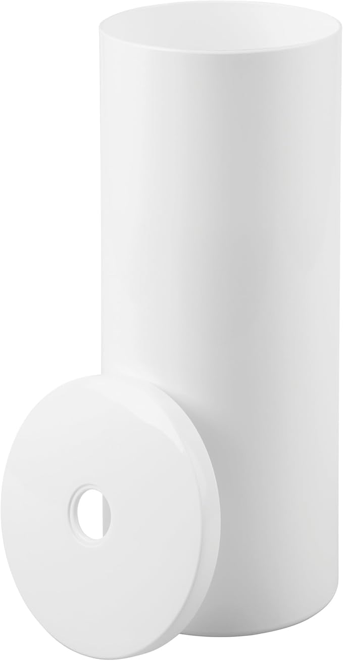 iDesign Freestanding Toilet Paper Canister with Lid, White | For 3 Extra Rolls, Made in USA