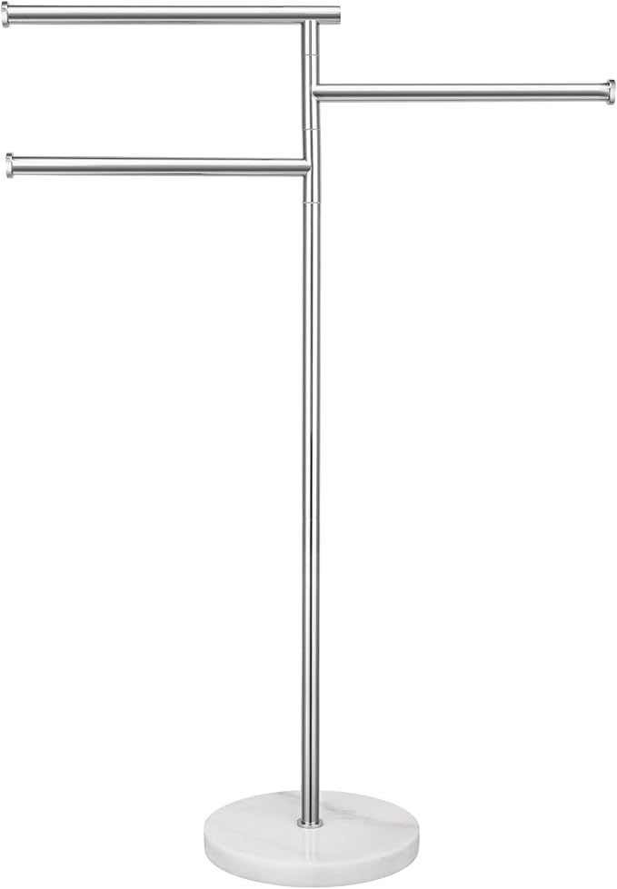 KES 40" Freestanding Towel Rack with 10.2lb Marble Base, Polished Finish | Polished Finish, Swivel Bars For Airflow, Anti-Slip Pad Protects Floors, No-Wall-Damage, Modern Style