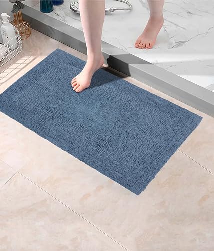 COTTON CRAFT 2 Pack Reversible Bath Mat Rug - Soft Plush -17x24- Azure Blue
