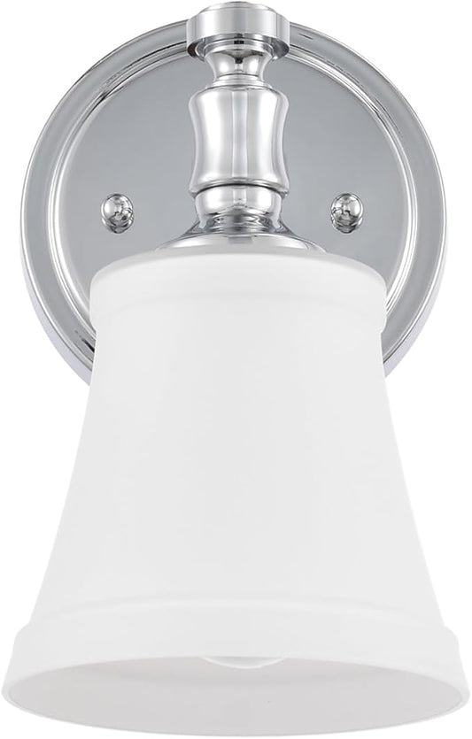 Wall Sconces, Traditional Chrome 1 Light Sconce, Wall Light with Opal Glass Shade for Bedroom Bathroom Living Room & Hallway Vanity Lighting Fixture
