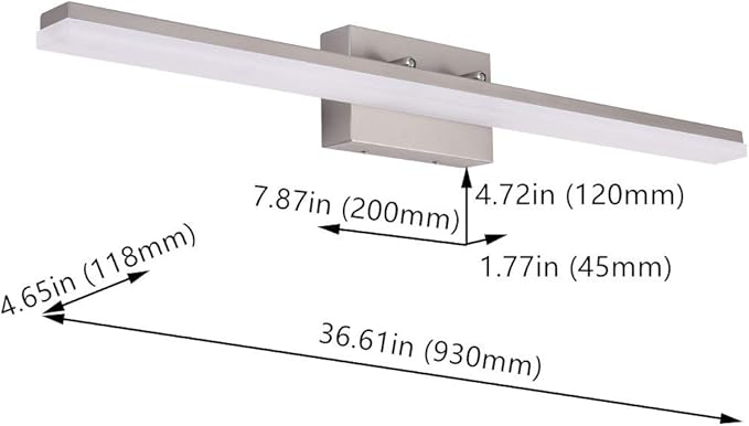mirrea 36in Modern LED Vanity Light for Bathroom Lighting Dimmable 36w Brushed Nickel (Warm White 3000K)