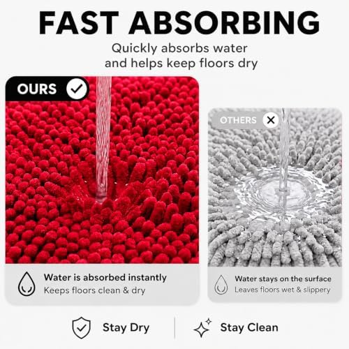 Bathroom Rugs Sets 2 Piece,Super Absorbent Soft,Thick,Machine Washable Chenille Bath Mat,Non Slip Toilet Floor Rug,Bath Mats for Bathroom,20x32 Plus 20x20 U Shape,Red