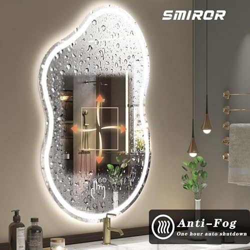 SMIROR 40x24 Irregular Led Lighted Bathroom Vanity Mirror