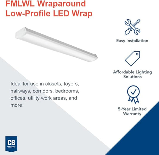 Lithonia Lighting 4 Foot LED Light Fixture, Low-Profile LED Wraparound Flush Mount Ceiling Light, 4000K Cool White, 120V, 48-Inch (FMLWL 48 840)