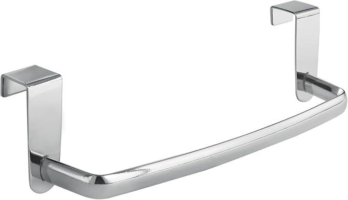 mDesign Steel Metal Wire Over Cabinet Towel Rack Storage Organizer - Hang on Cabinet or Door - Towel Bar Holder for Kitchen - Holds Hand Towels, Washcloths - Spira Collection - Chrome