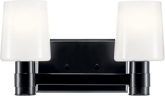 Kichler Adani 2-Light Vanity, Modern Light with Opal Glass in Black, Bathroom or Powder Room (8.25" x 14.5"), 55175BK