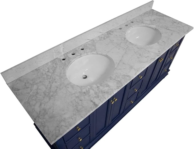 Bella 72-inch Double Bathroom Vanity (Carrara/Royal Blue): Includes Royal Blue Cabinet with Authentic Italian Carrara Marble Countertop and White Ceramic Sinks