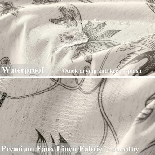 ORTIGIA Linen Shower Curtain Farmhouse Vintage Cottagecore Black Birds Floral Shower Curtains Spring Summer Boho Rustic Decor for Bathroom 72 W x 72 L