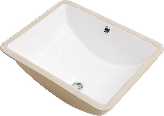 White Ceramic 18"x14" Undermount Bathroom Lavatory Sink | Rectangle under counter white bathroom vessel sink for bathroom with overflow