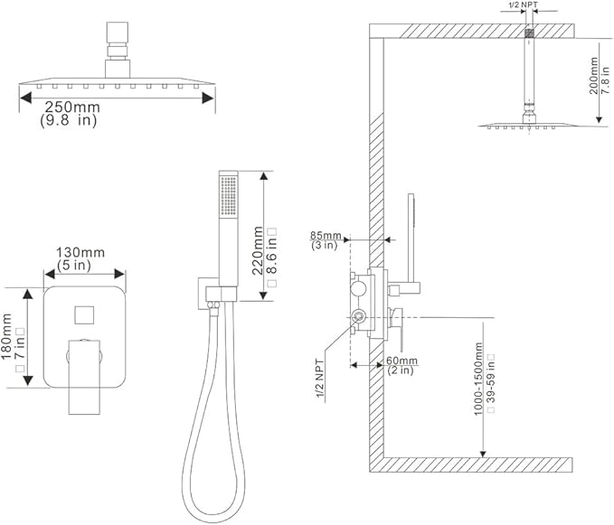 Shower System Brushed Nickel Bathroom 10 Inch Rain Shower Head Ceiling Mount with Handheld Luxury High Pressure Shower Combo Set Shower Faucet Rough-in Valve Body and Trim Kit