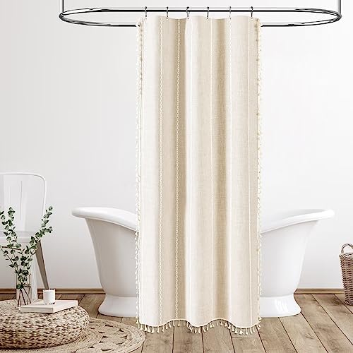 BTTN Small Boho Linen Heavy Duty Cloth Shower Curtain, 36x72, Cream/Beige