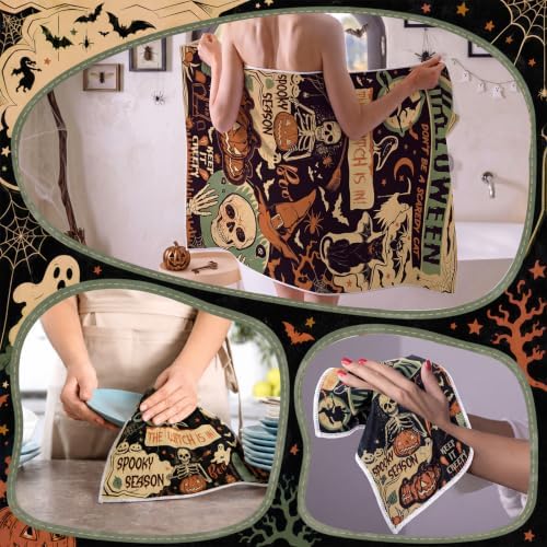 Moukeren Set of 3 Halloween Bath Towels, Gothic Skeleton Bathroom Decor