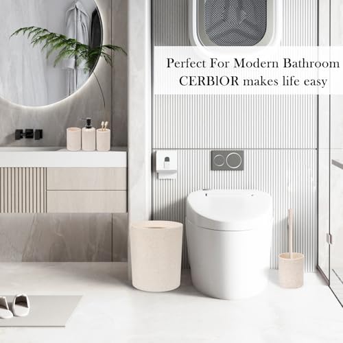 CERBIOR Bathroom Accessories Set 6 PCS Wheat Straw BathroomSet,Beige