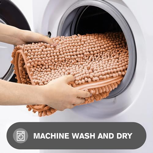 Bathroom Runner Rug 24 x 72 Non Slip – Extra Long Bath Mat | Absorbent and Washable Thick Chenille Runner Rug for Bathroom, Shower, Tub, Sink(Peach)