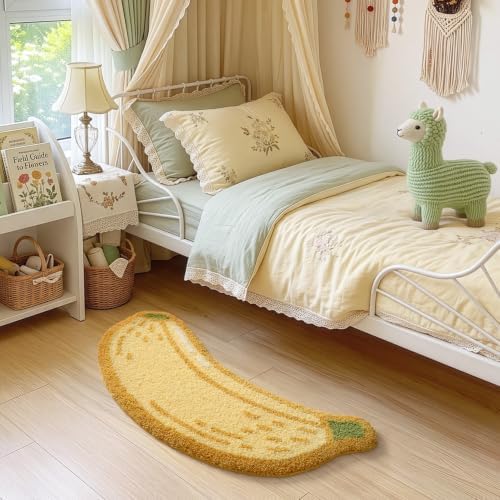 LUMI Cute Bathroom Rug, Absorbent Non Slip Bath Mat, 18.5"x39.5", Banana