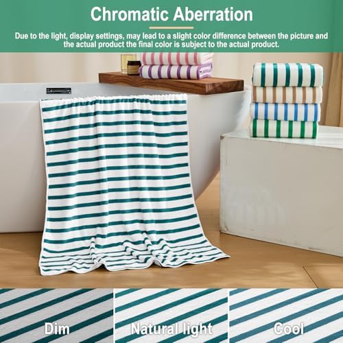 JML Microfiber Beach Towels, 4 Pack, 27" x 55", Cabana Stripe Dark Green