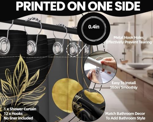 Black and Gold Shower Curtain, 72x72 in, Mid Century Modern Cool