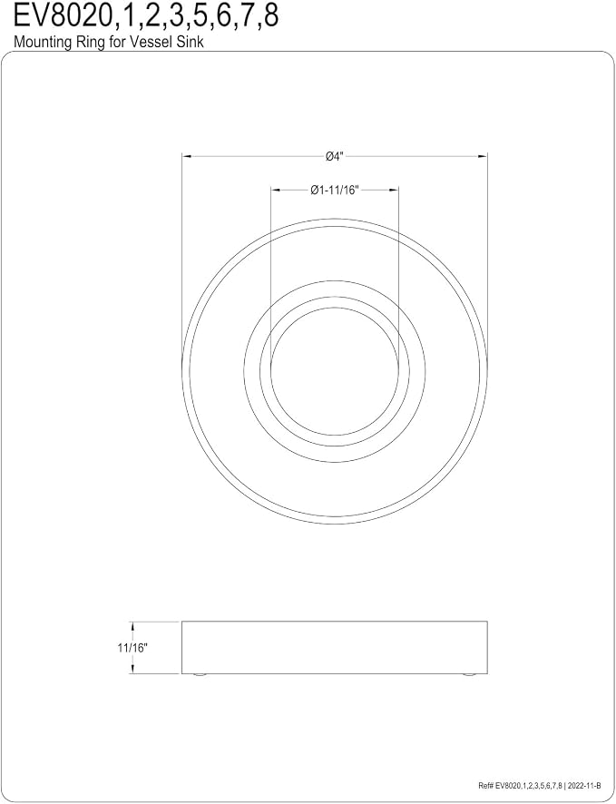 Elements of Design EDV8028 Vessel Sink Mounting Ring, Brushed Nickel | Fabricated from solid brass material for durability and reliability; Easy installation save you time and effort