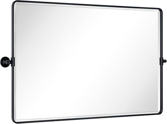 TEHOME Matt Black Horizontal Pivot Bathroom Vanity Mirror Large 30x48'' Black Metal Framed Rectangle Tilting Beveled Vanity Mirrors for Wall, Overall 51.91 x 30 inches (Mirrror 48 x 30 inches)
