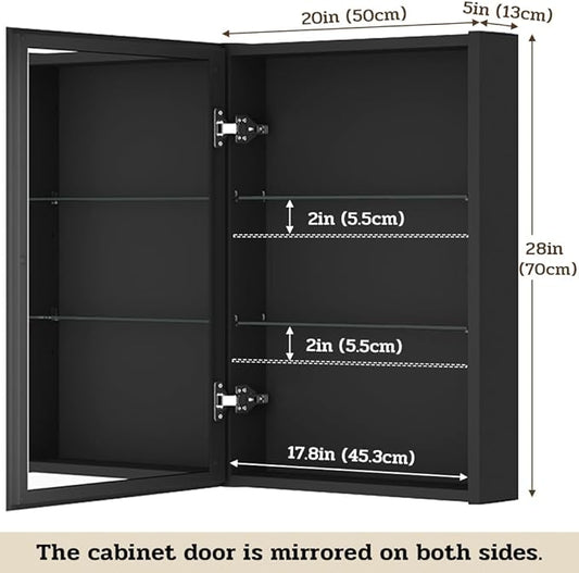 Spliceable Modular Bathroom Medicine Cabinet with Soft Close Doors with Glass on Both Sides, Reversible Wall Mounted Mirror (28" L x 20" W)