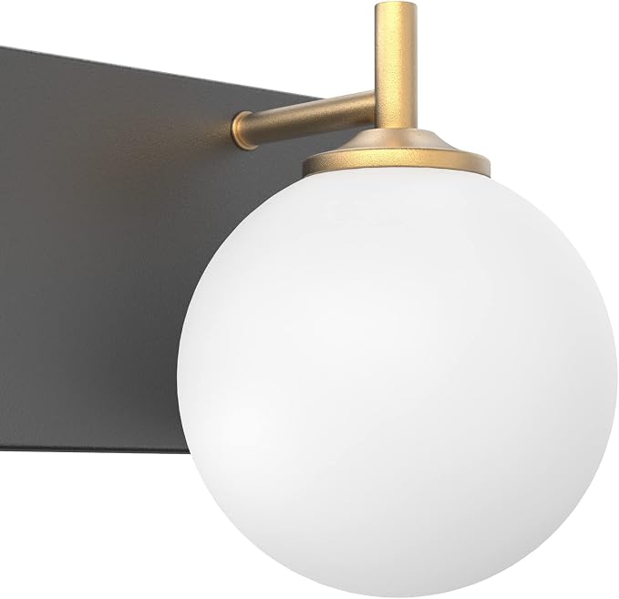 Aipsun Mid Century Modern Bathroom Vanity Light Over Mirror 5 Lights Milky White Globe Glass Black/Golden Bathroom Light Fixture(Exclude Bulb)
