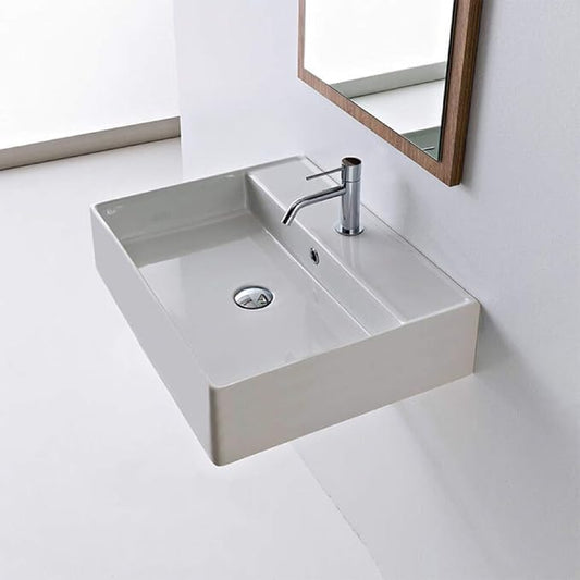 Scarabeo 8031/R-60-One Hole Teorema Rectangular Ceramic Wall Mounted/Vessel Sink, White