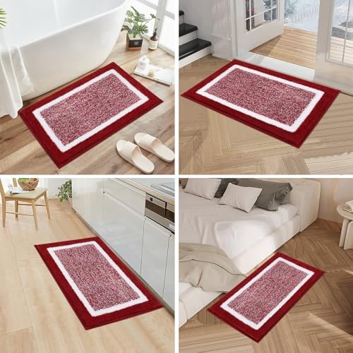 Pauwer 3 Piece Bathroom Rug Set, Non Slip Washable Bath Mat, Red