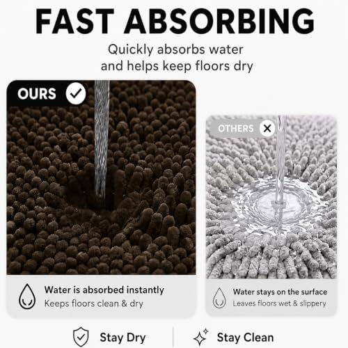 Bathroom Rugs Sets 2 Piece,Super Absorbent Soft,Thick,Machine Washable Chenille Bath Mat,Non Slip Toilet Floor Rug,Bath Mats for Bathroom,20x32 Plus 20x20 U Shape,Coffee