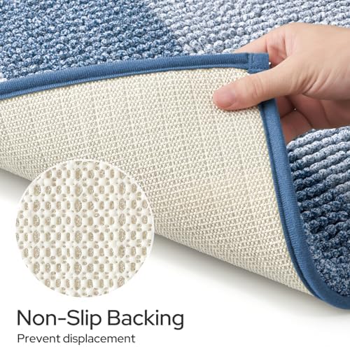HOMEIDEAS Blue Bathroom Rugs Set, Striped Chenille, 20"x32"+17"x24"