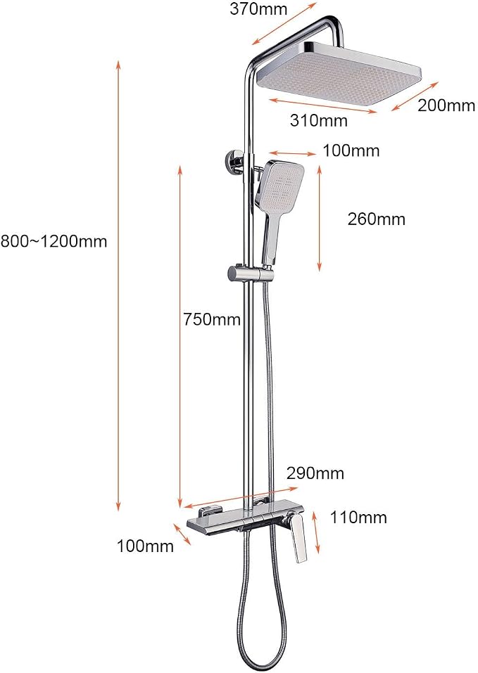 Exposed Shower System, Modern Piano Key Design, BSS0321 Shower Head Set, 30x20cm Shower Faucet Sets Complete, Handheld, Bathtub Faucet, 59A All Copper, Anti-Corrosion