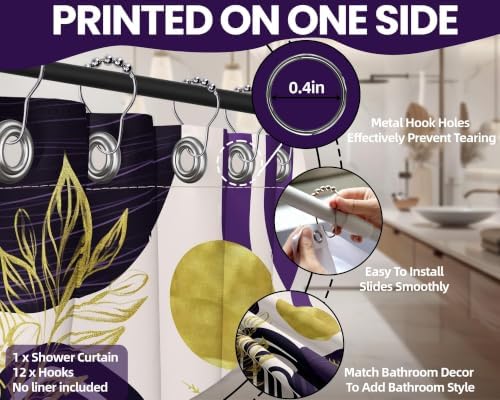 Dark Purple and Gold Shower Curtain, 72x72 in, Mid Century Modern Plum